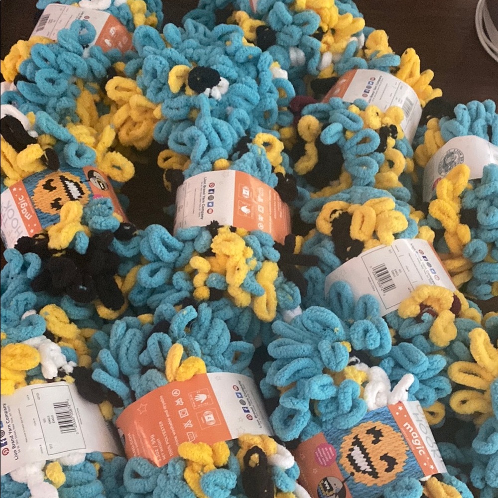 Bernat Blanket Yarn in Blue and Yellow